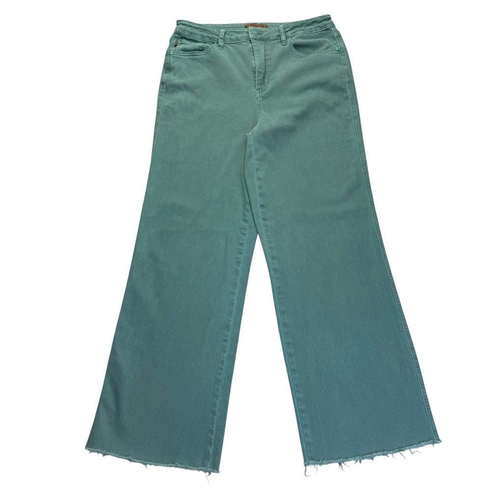 Judy Blue High Rise Wide Leg Jeans Dyed Teal Green Frayed Hem Size 13/31 88621
